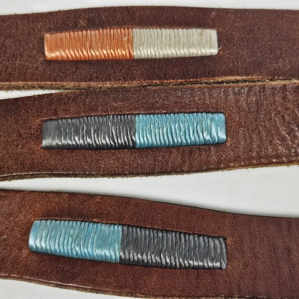 LUCKY BRAND VINTAGE BROWN GENUINE LEATHER BELT – MULTICOLOR STITCHING – SIZE 36